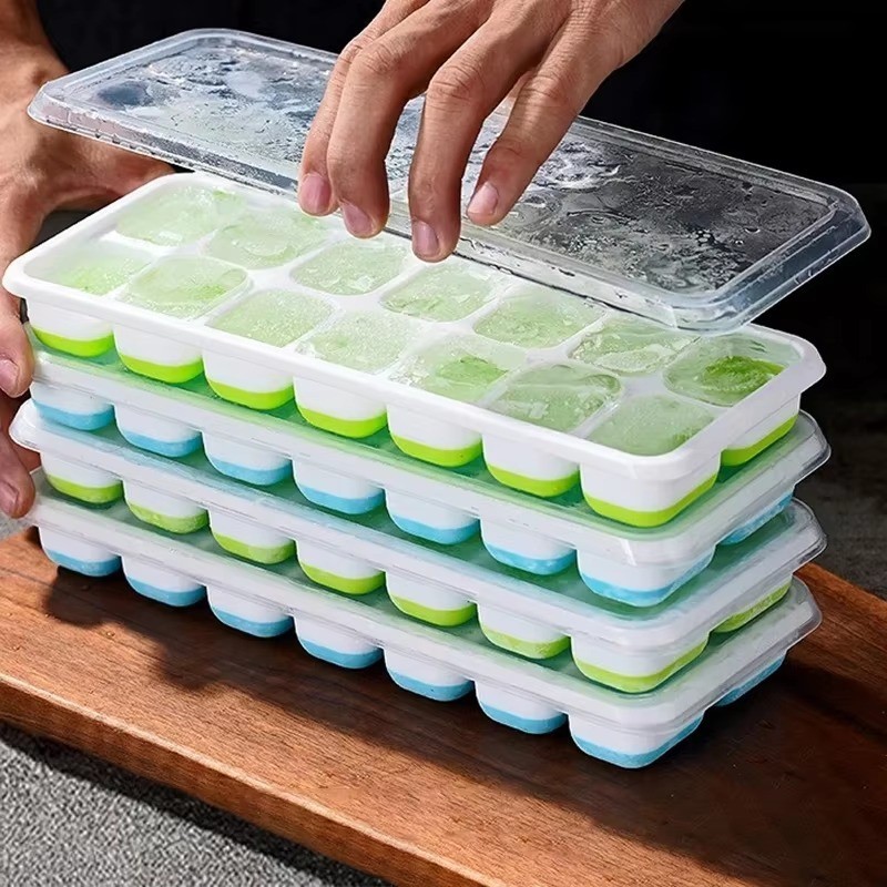 Ice Cube Tray, 4 Pack Silicone Ice Tray, 14 Ice Cube Molds with Lids, Stackable