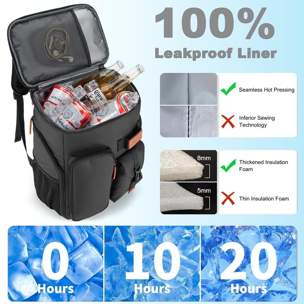 Insulated Cooler Backpack,33 Cans Multifunctional Double Deck Leakproof Coole...