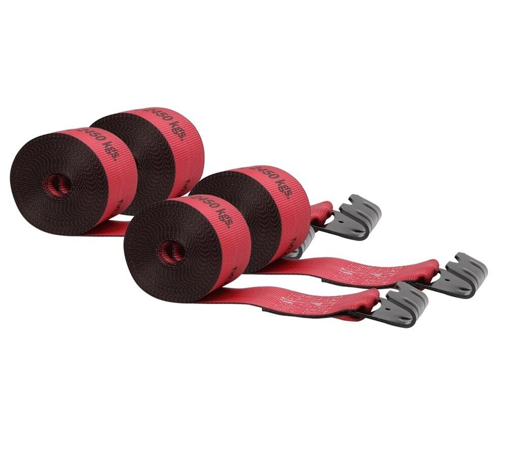 (4 Pack) Kinedyne 4" x 30' Winch Strap with Flat Hook - Red