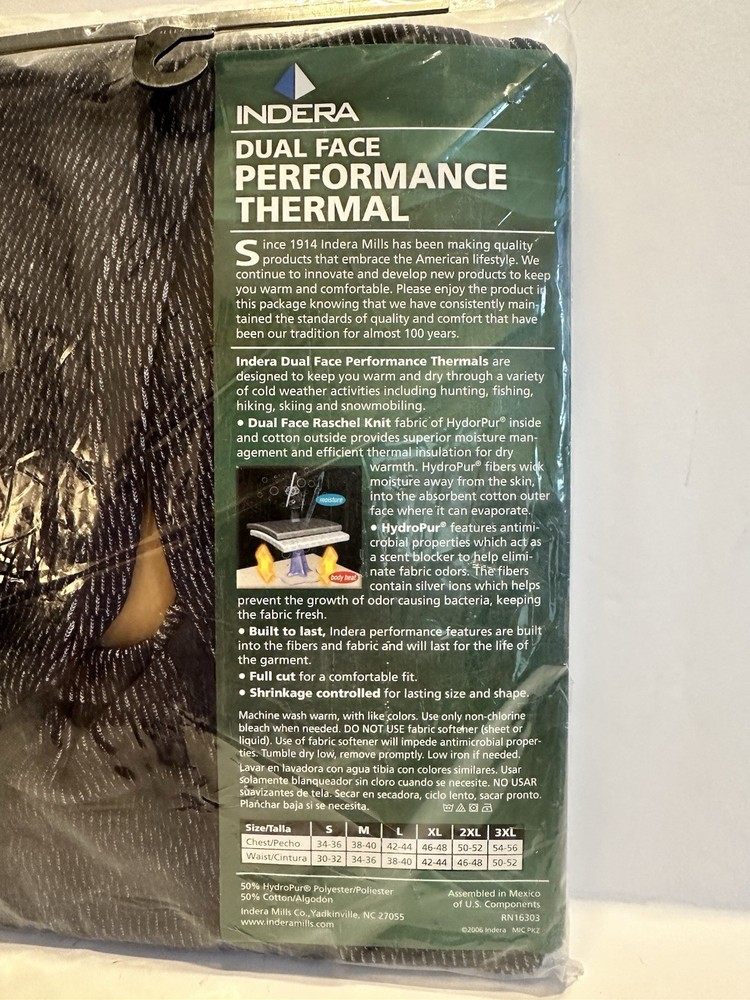 INDERA Dual Face Performance Thermal Siler ion Pant with Odor Control Size Large