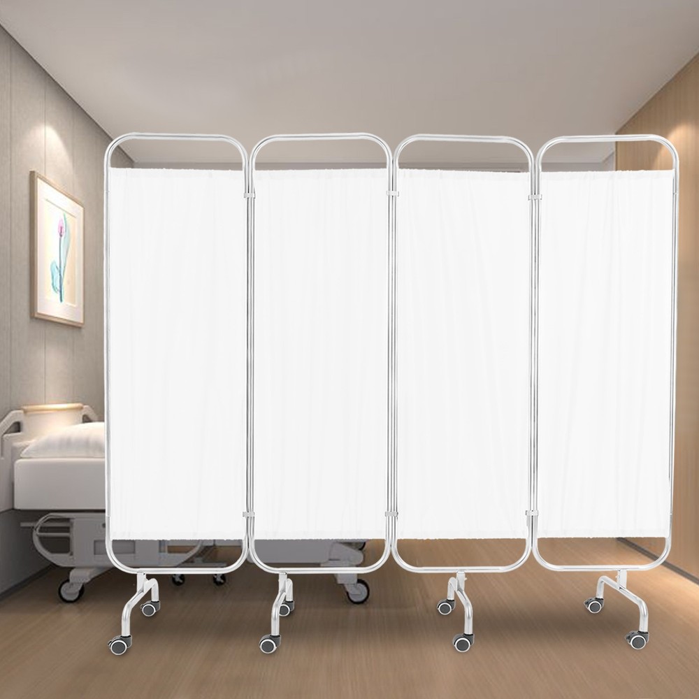 4 Panel Room Divider Rolling Folding Privacy Partition Screens Separation White