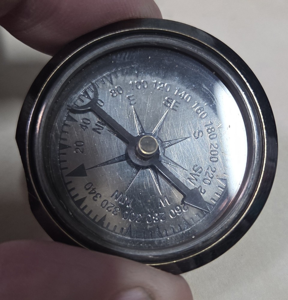 Vintage Push Button Compass Brass Pocket Style Gift