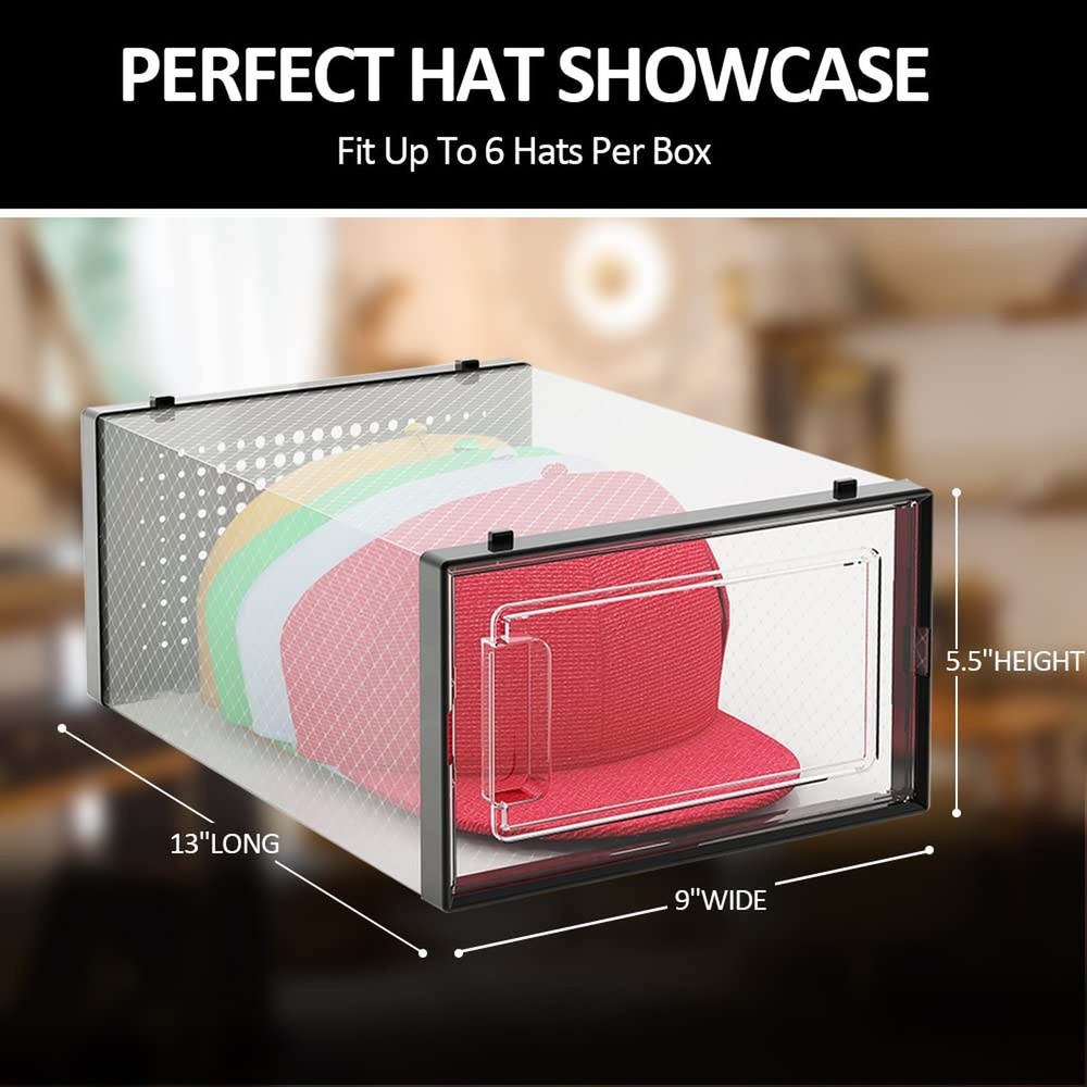 Hat Organizer for Baseball Caps, Hat Storage Box Showcase, Baseball Caps Coll...