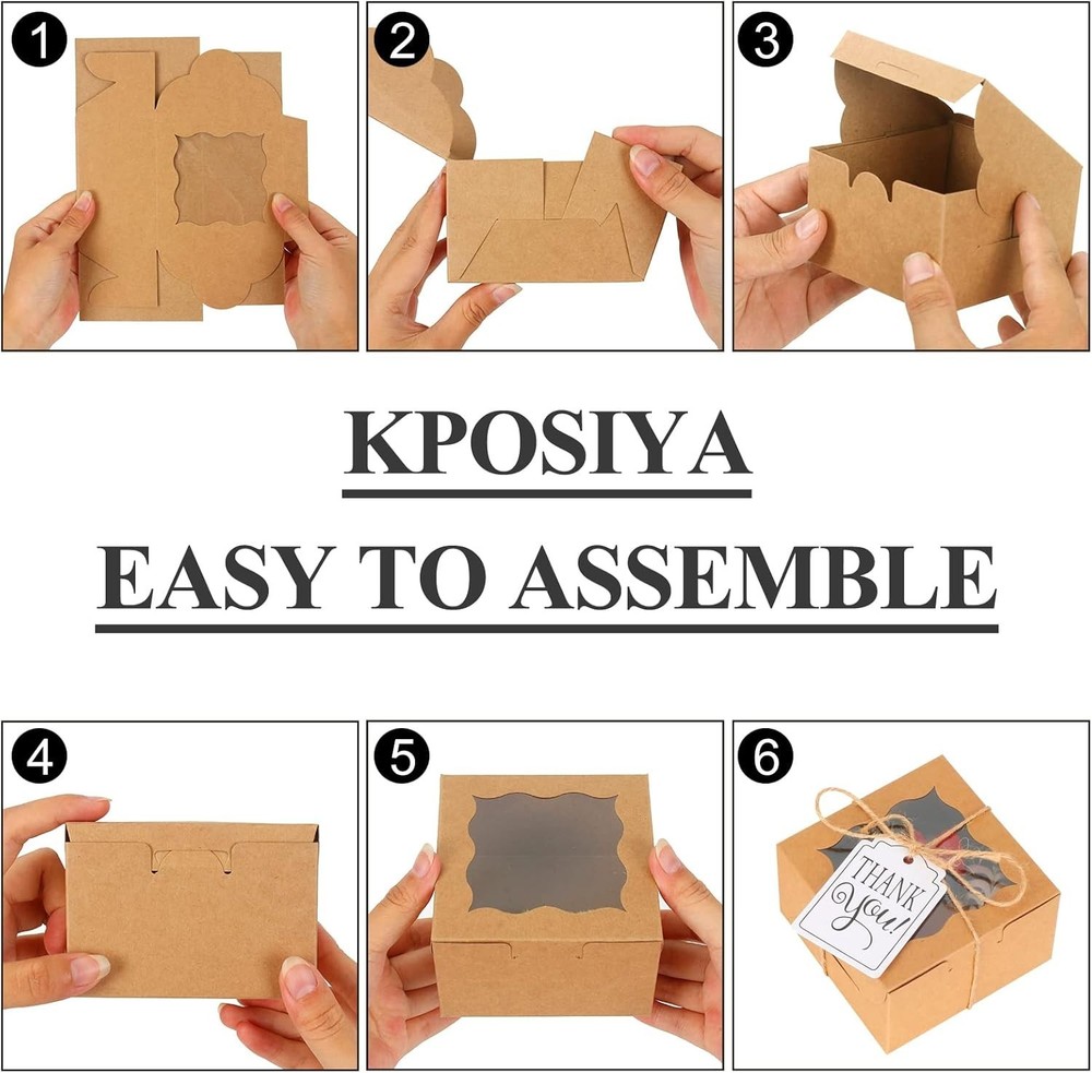 60 Pcs Brown Bakery Boxes with Window Individual Cupcake Boxes 4x4x2.5 Inches...