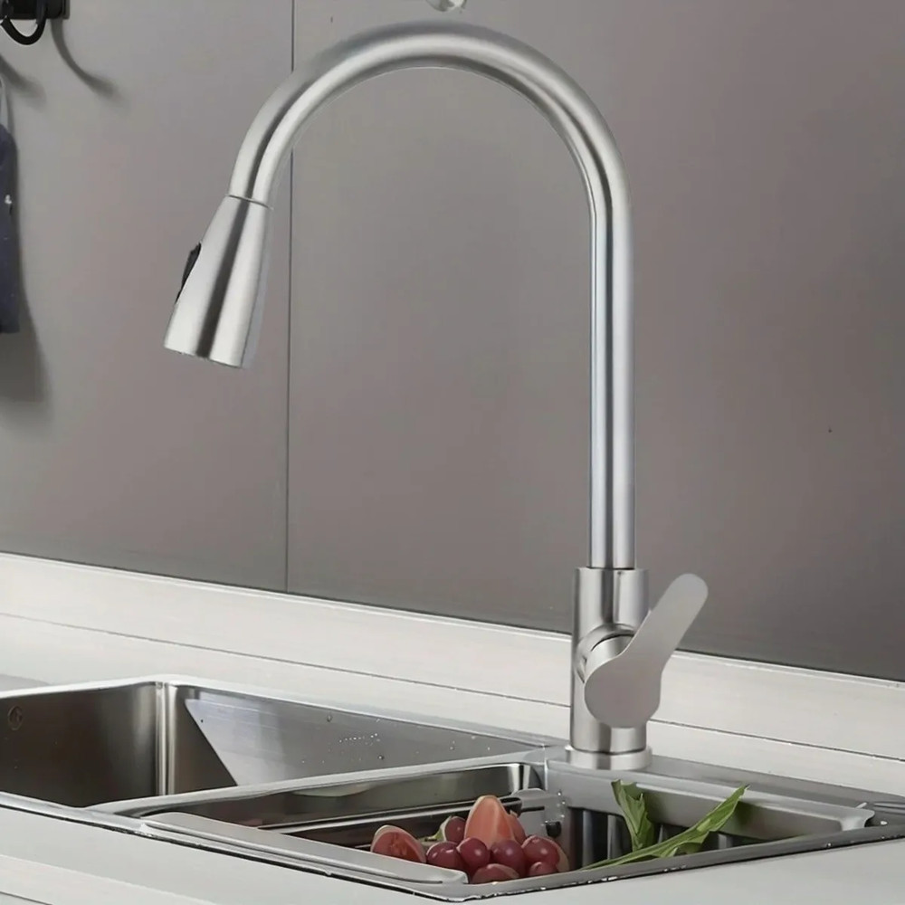 Stainless Steel Pull-Down Kitchen Faucet, Single-Hole Installation, Ceramic Valv