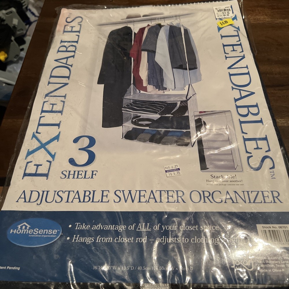 3 Shelf Hanging Sweater Organizer Extendables  Closet Rod Adjustable Stackable