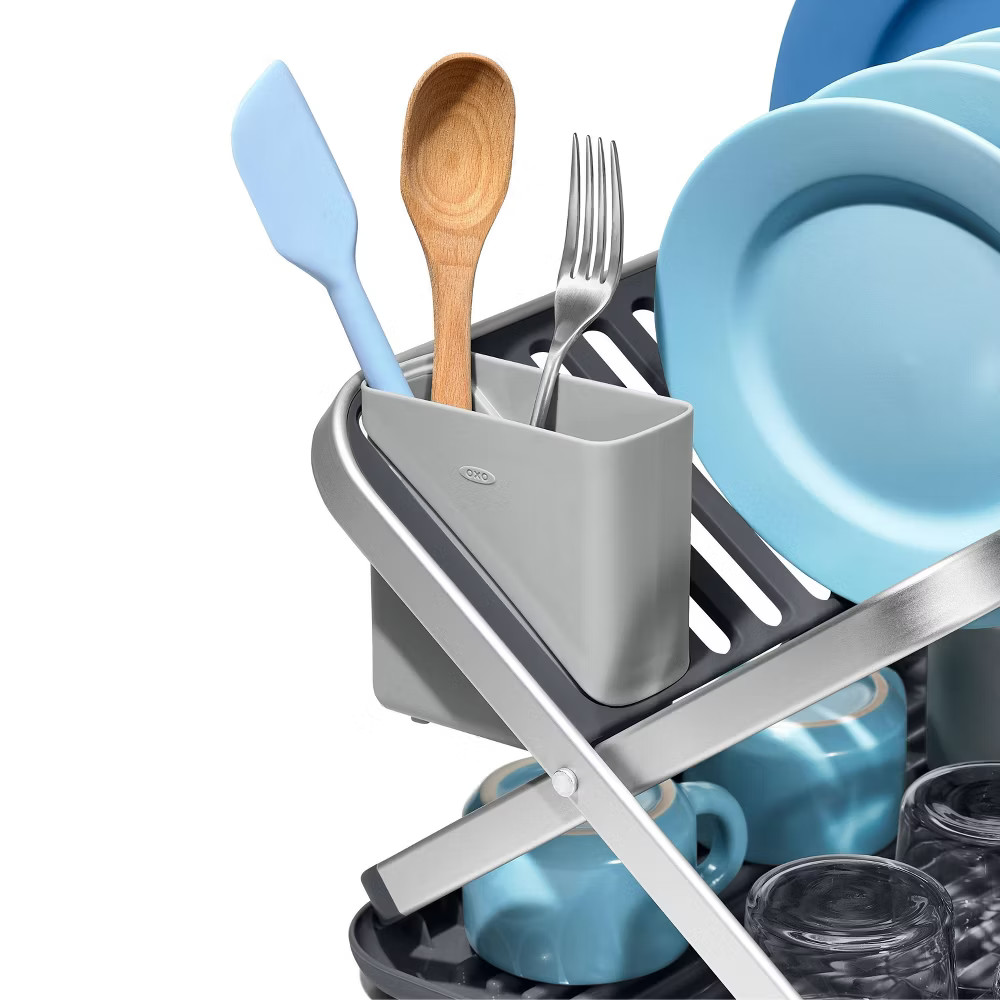 OXO Aluminum Dish Rack Foldable Compact Folding Freestanding Rustproof