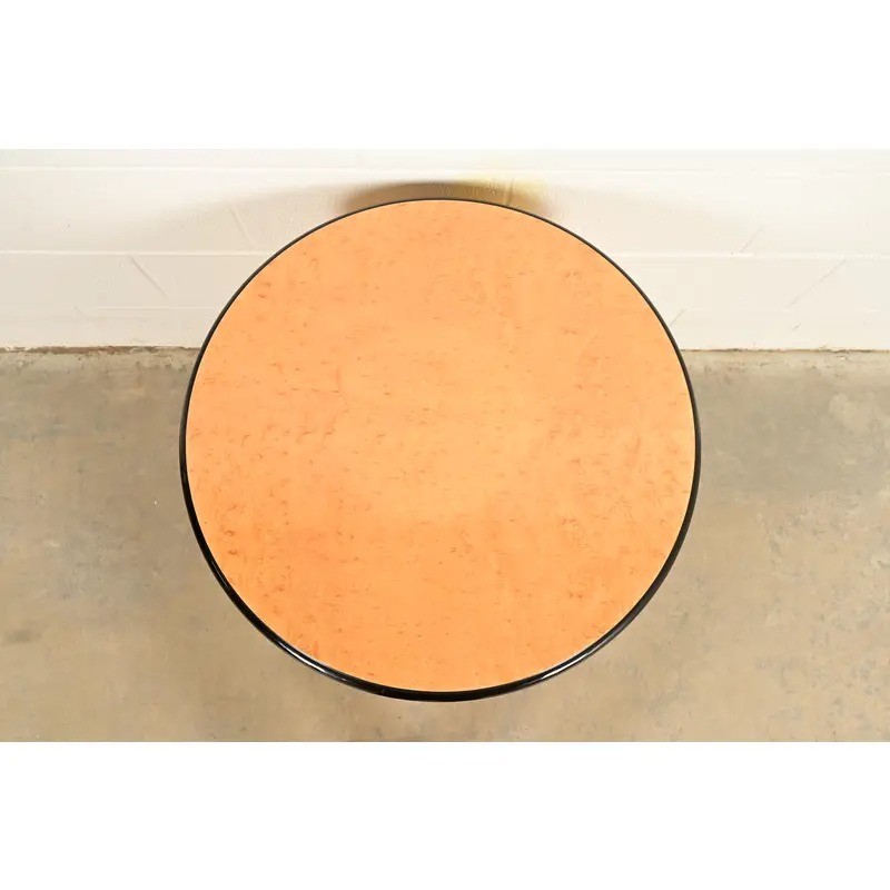 Milo Baughman Style Birdseye Maple Drum Side Table by Henredon