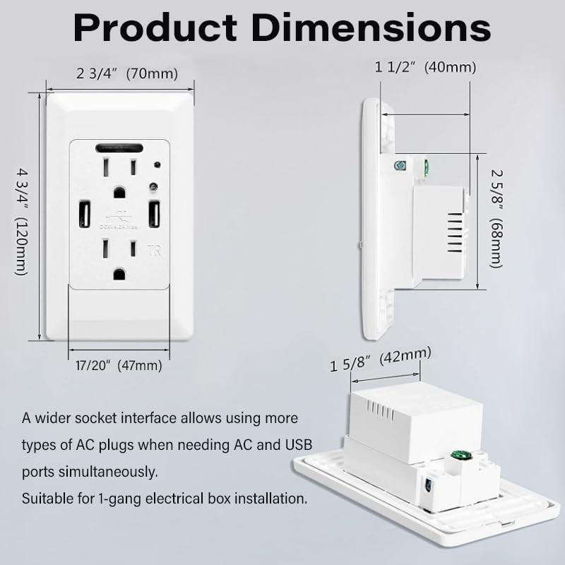 15 x USB Outlet with Night Light,with Power-Saving Auto Nightlight Sensor & Wall