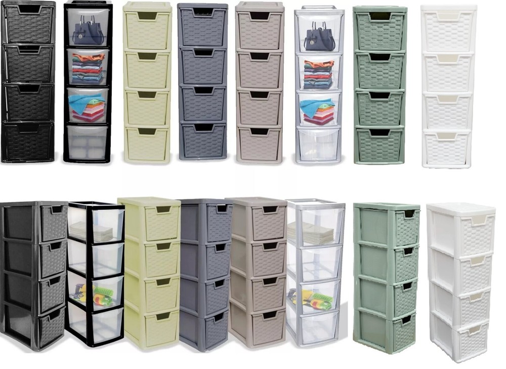 4 Tier Medium Drawers Storage Unit Plastic Chest Tower A5 Size Desktop Organizer