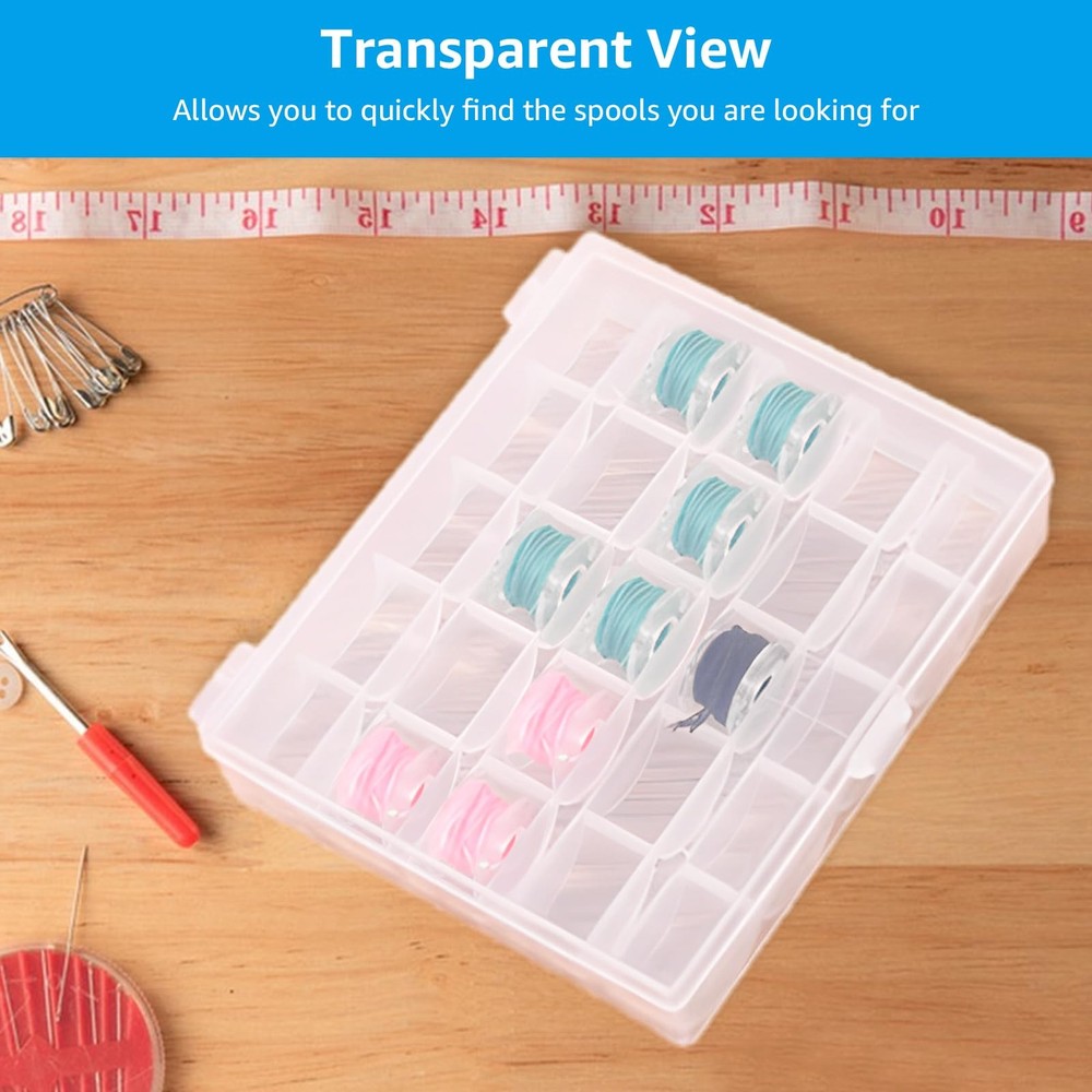 12 PCS Plastic Empty 25 Slot Bobbin Storage Case Transparent Organizer Box