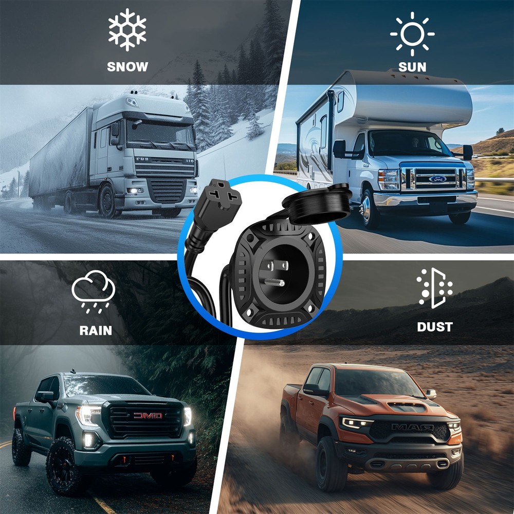 125V 20Amp AC Port Plug, RV Shore Power Inlet Plug T-Blade Adapter with Hole Saw