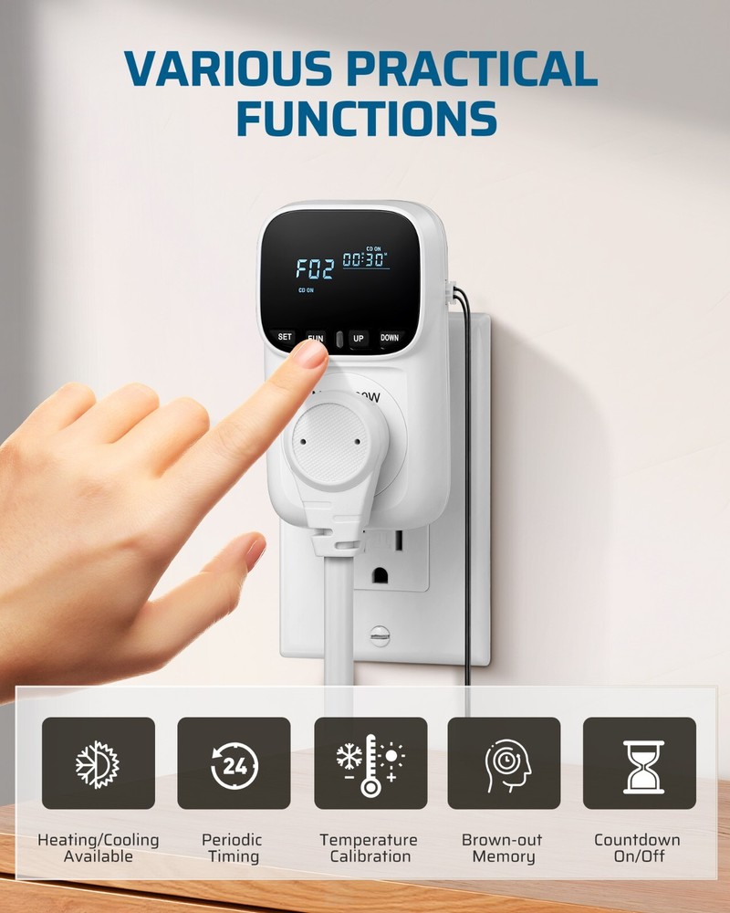 DEWENWILS Digital Temperature Controller, Thermostat Outlet Plug,Cyclic Timing