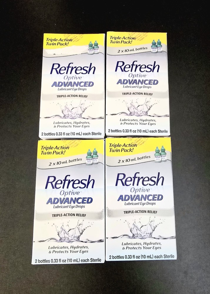 FOUR (4) Bottles TWIN PACK Refresh Optive Advanced Triple Action Eye Drop