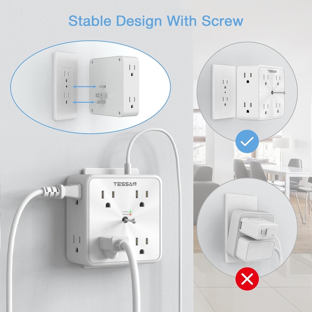 8 Outlets Extender Multi Plug Wall Adapter Surge Protector 1700J Wall Socket