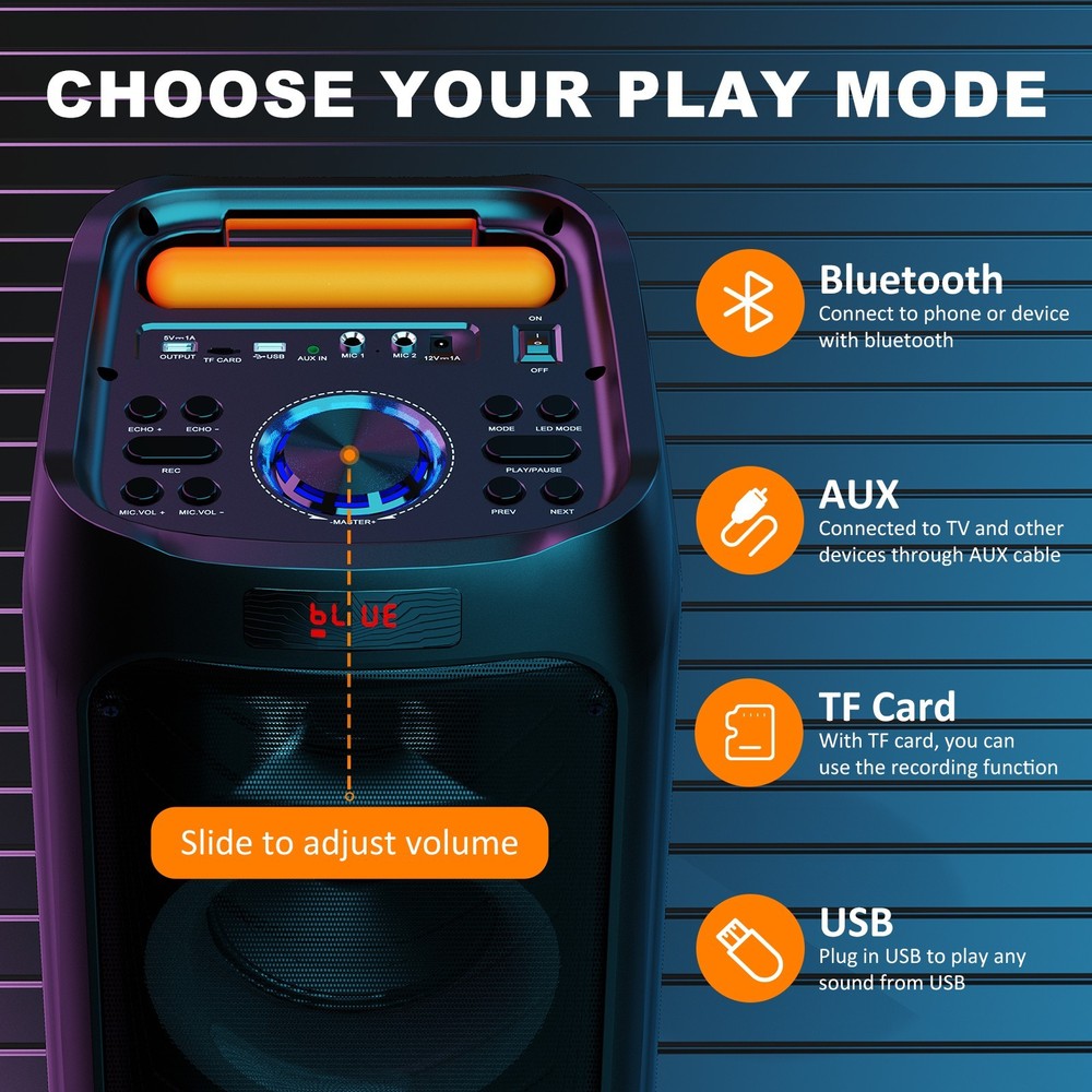 Large Rolling Bluetooth Karaoke Speaker with Telescoping Handle for Home,Outdoor