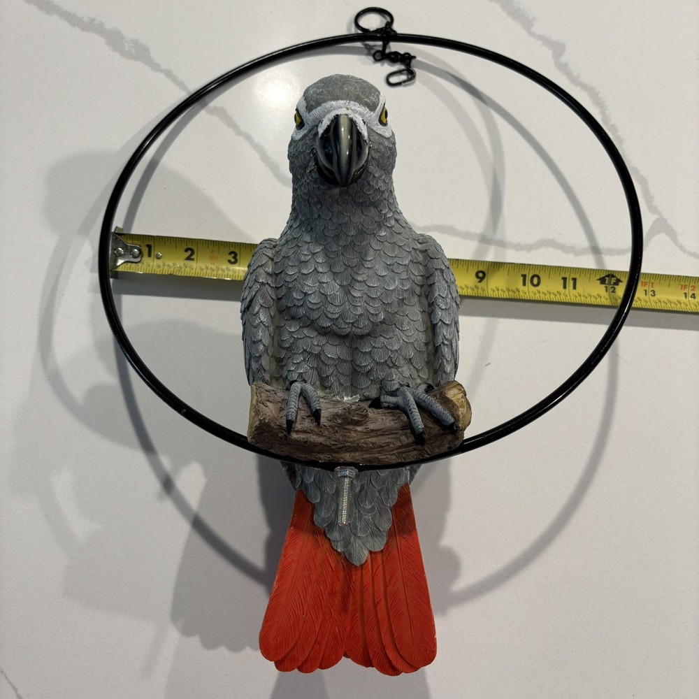 (2) Hanging Congo African Grey Parrot Perching On Branch & Embroidered Patch