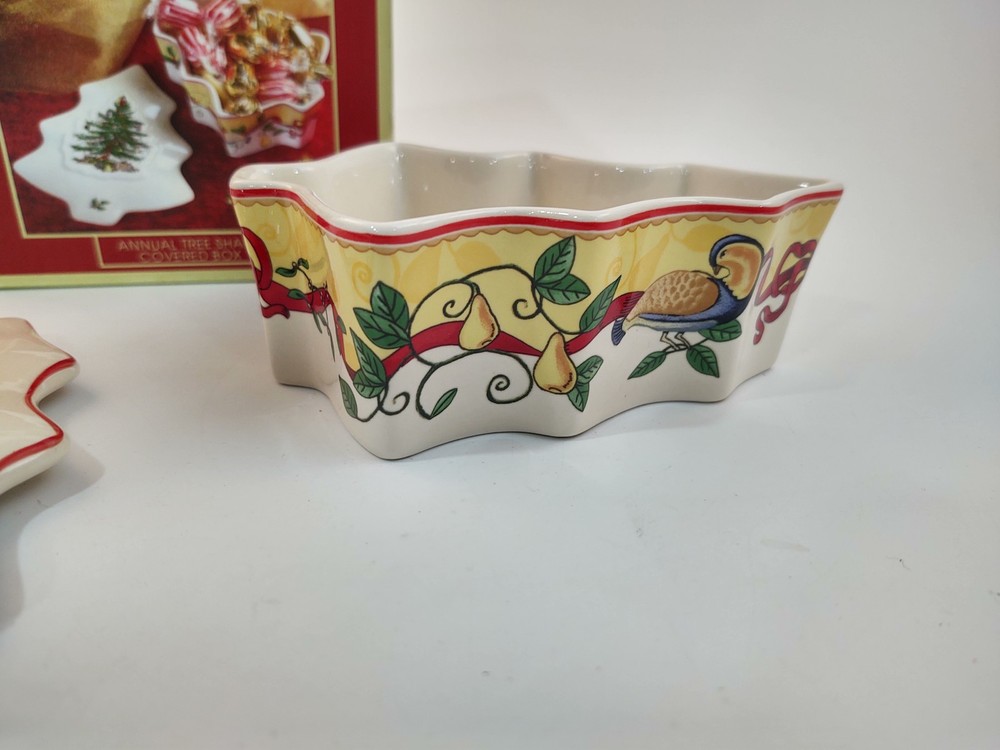 Spode Christmas Tree 2012 Annual Tree Shaped Box & Lid w/Box - Partridge & Pear