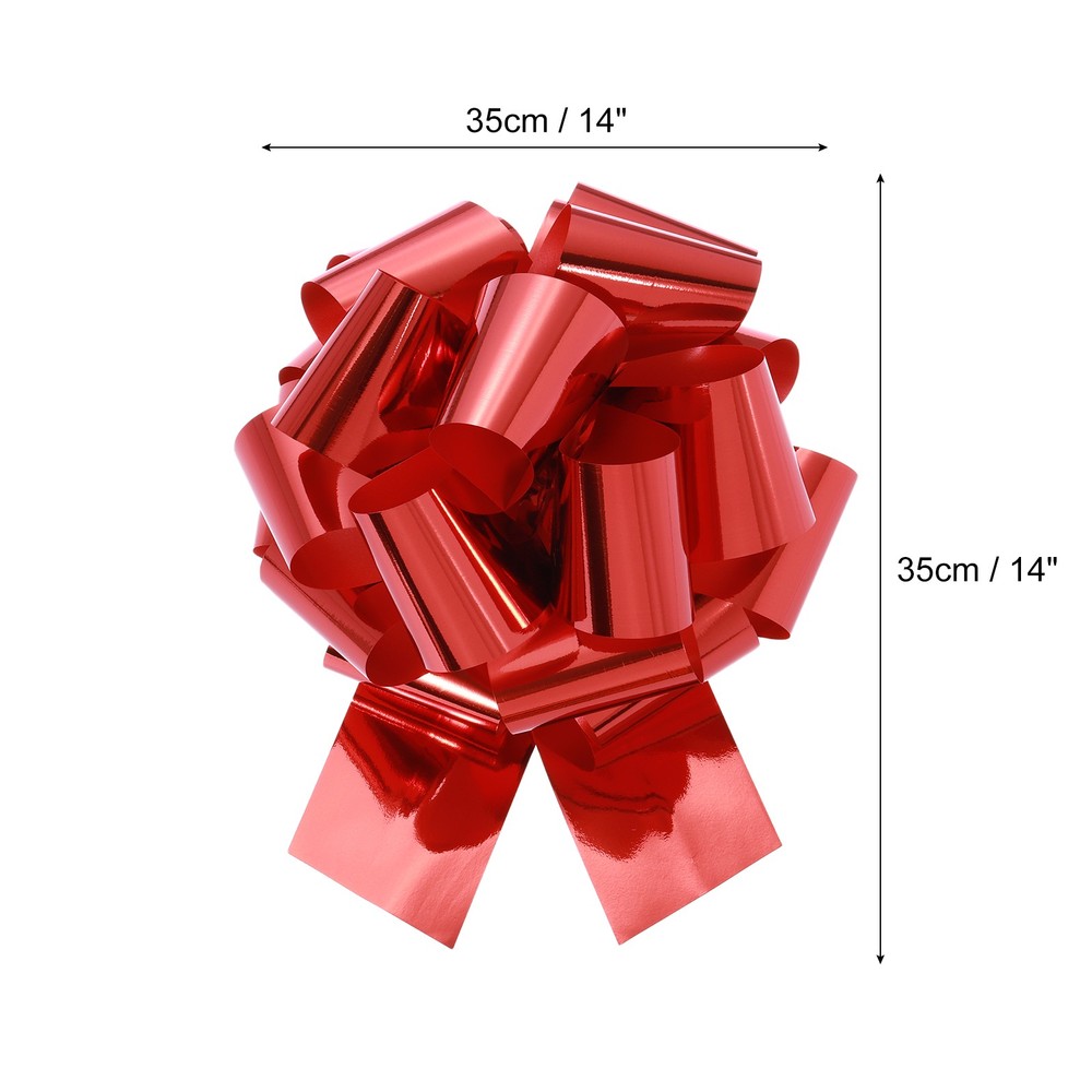 2Pcs 14 Inch Metallic Large Big Pull Bow Gift Wrapping Bows Ribbon Red