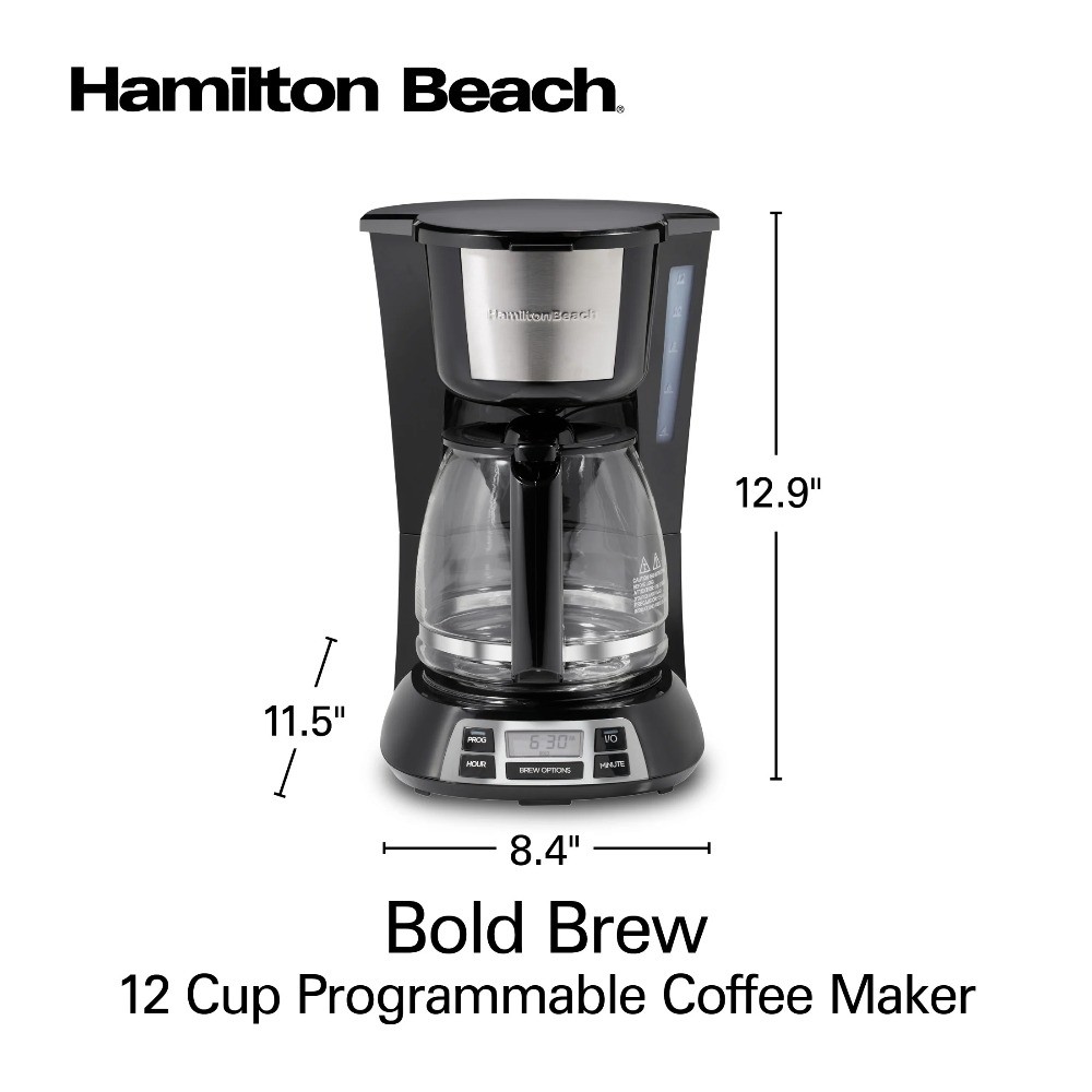 Brew 12-Cup Programmable Drip Coffee Maker Machine with Glass Coffee Pot, Black