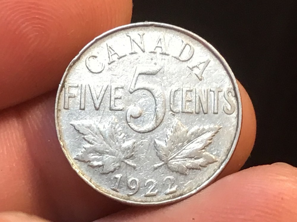 1922 Canadian Five Cent, Penny, Canada Nickel