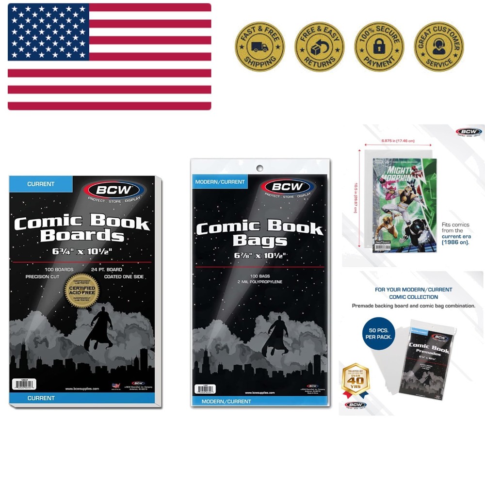 Current Comic Boards and Bags Combo | 100 Polypropylene Comic Bags & Backer B...