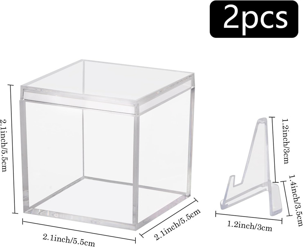 2 Pack Clear Acrylic Championship Ring Display Case, Memorabilia Stand Cube Hold