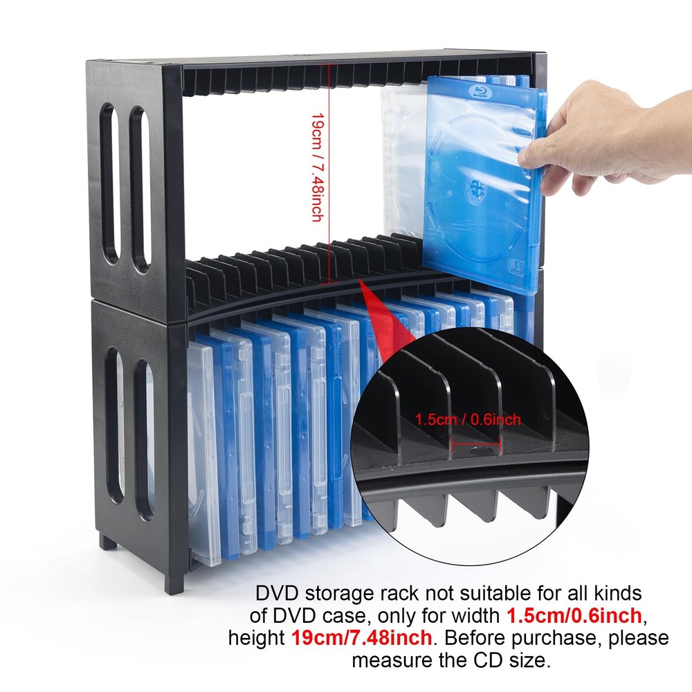 DVD Storage Rack, Upgrade 2 Pack Stackable ABS DVD Storage Organizer Can Hold...