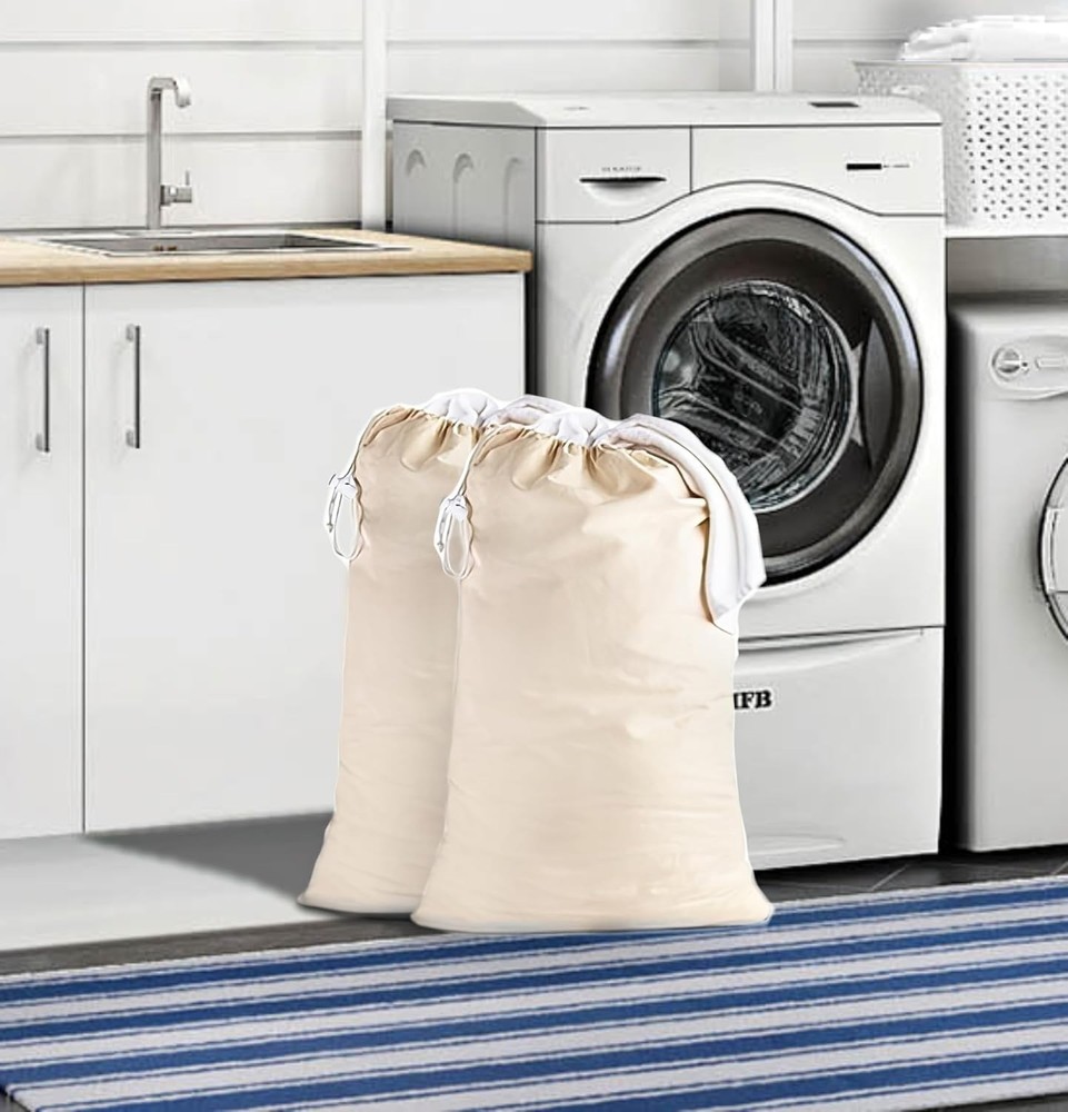 Eco-Friendly 2 Pack Extra Large Cotton Laundry Bags - Versatile & Durable