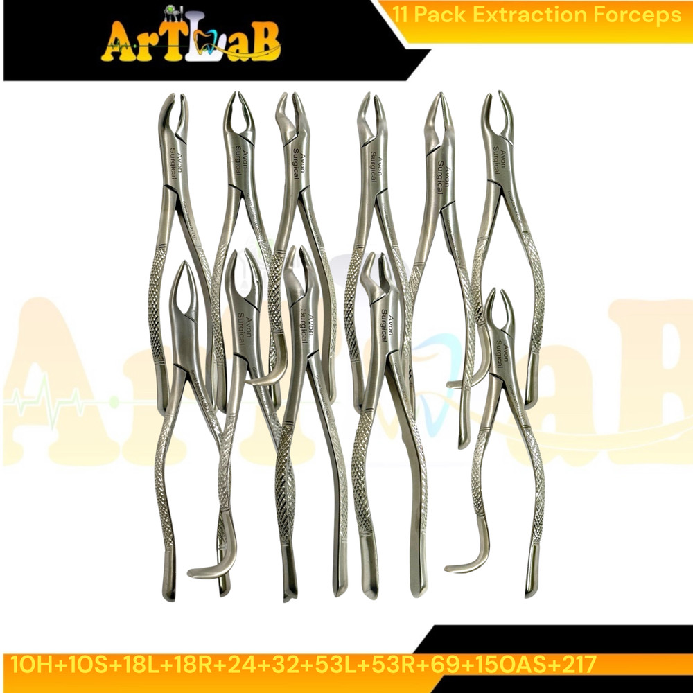 11PCS Dental Extraction Pliers Molar and Teeth Extracing Forceps Universal