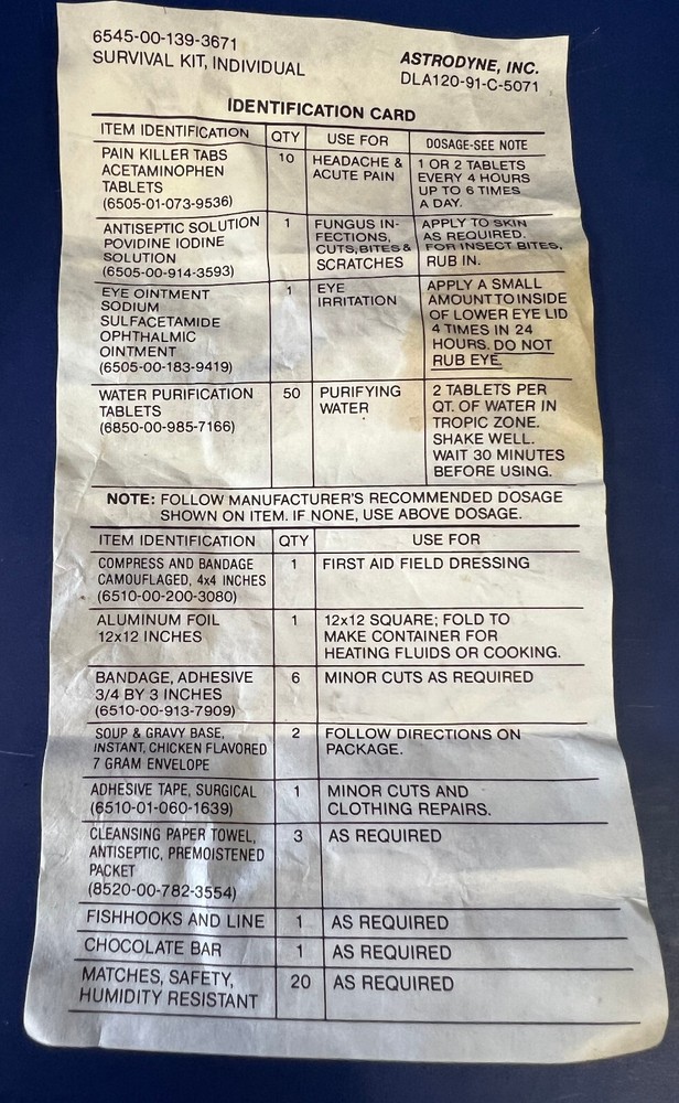 U.S. INDIVIDUAL SURVIVAL KIT- COMPLETE