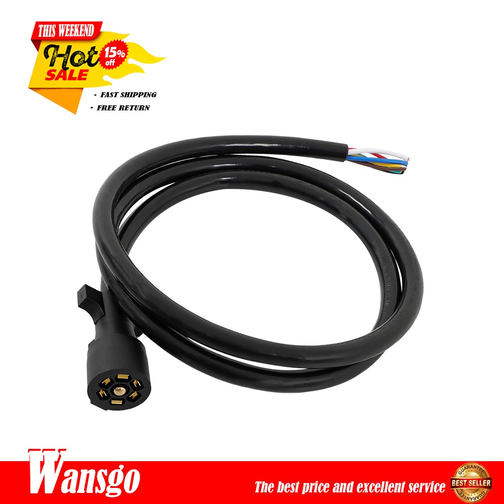 7-Pin 7-Way Trailer Cable Cord 6 Feet Wire Harness Light Plug Connector