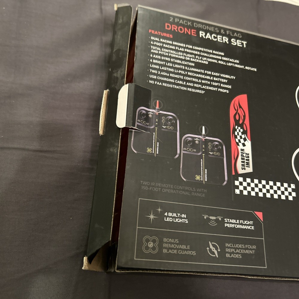 Sharper Image Dual 2 Pack Drones & Flag Racer Drone Set New In Open Box