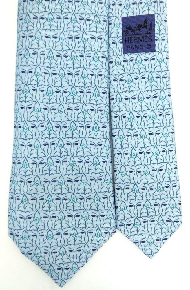 Hermes Tie Botanical Light Blue With Box