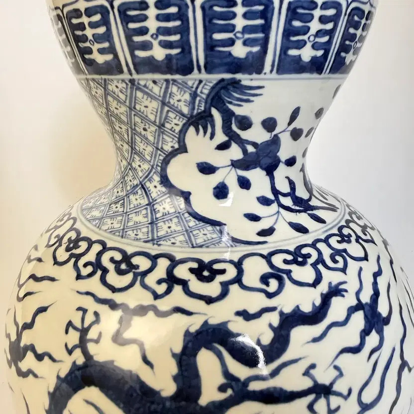 Blue-Glazed Incense Holder with Dragon Design - 42.5cm