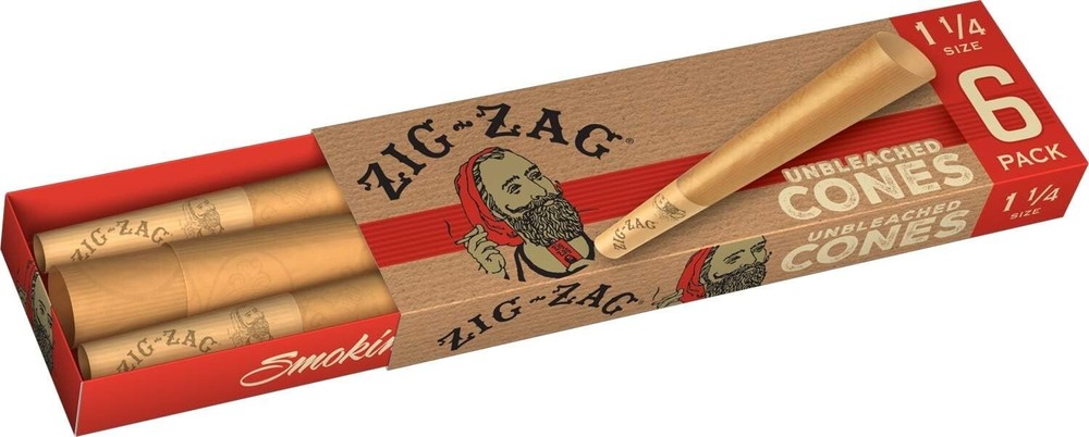 ZIG-ZAG Pre Rolled Cones Unbleached 1 1/4 Size (24-Pack) 6 Cones Per Pack