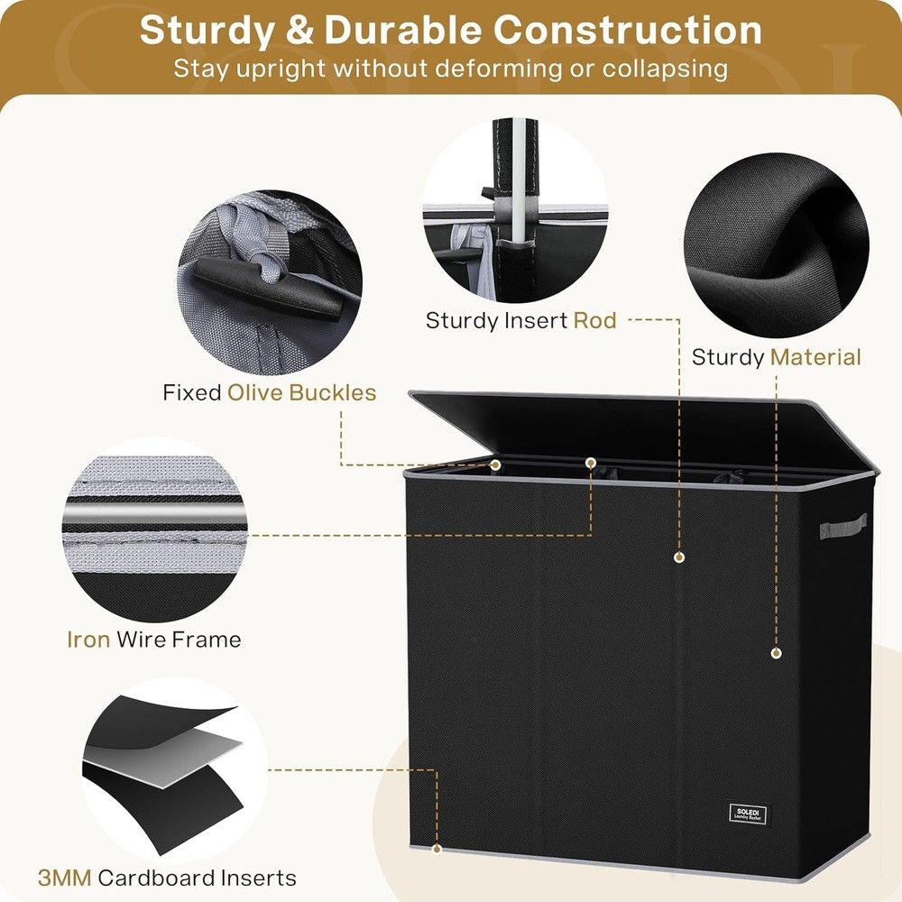 Extra Large 3-Section Laundry Hamper, 180L with Lid - Modern Storage Solution