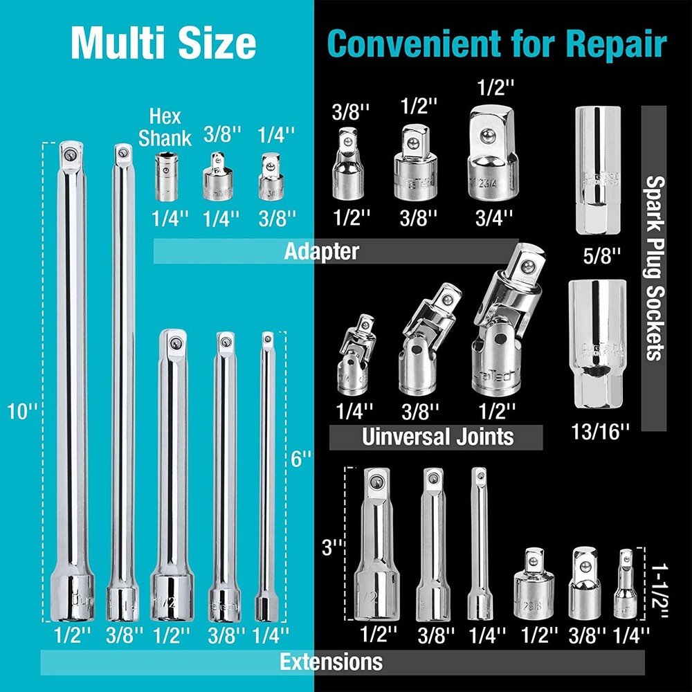 DURATECH Socket Accessory Kit/Drive Tool Accessory Set w/EVA Foam Tool Organize