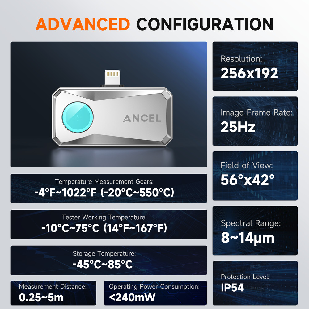 ANCEL Inspection Thermal Imaging Camera Fit for IOS iPhone Tablet Windows