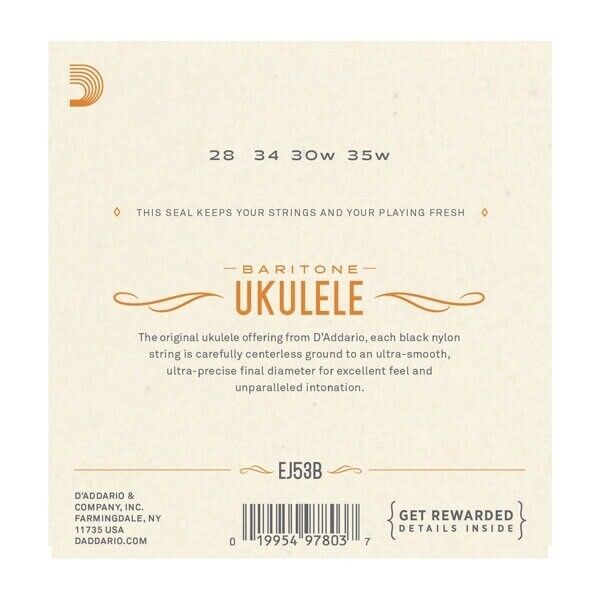 D'Addario Ukulele Strings Black Nylon EJ53B Uke Baritone