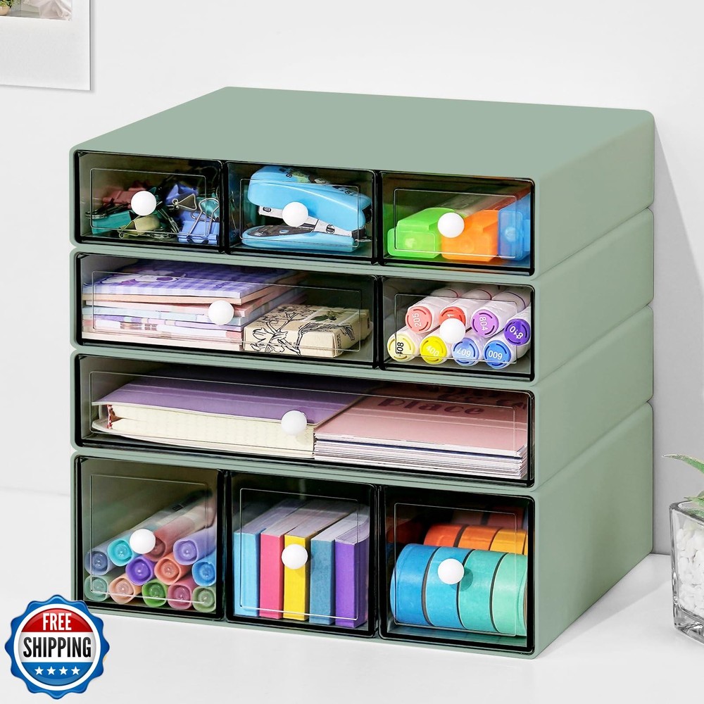 MYKASEN Desk Organizer with 9 Drawers, 4 Tier Plastic Stackable Storage Drawe