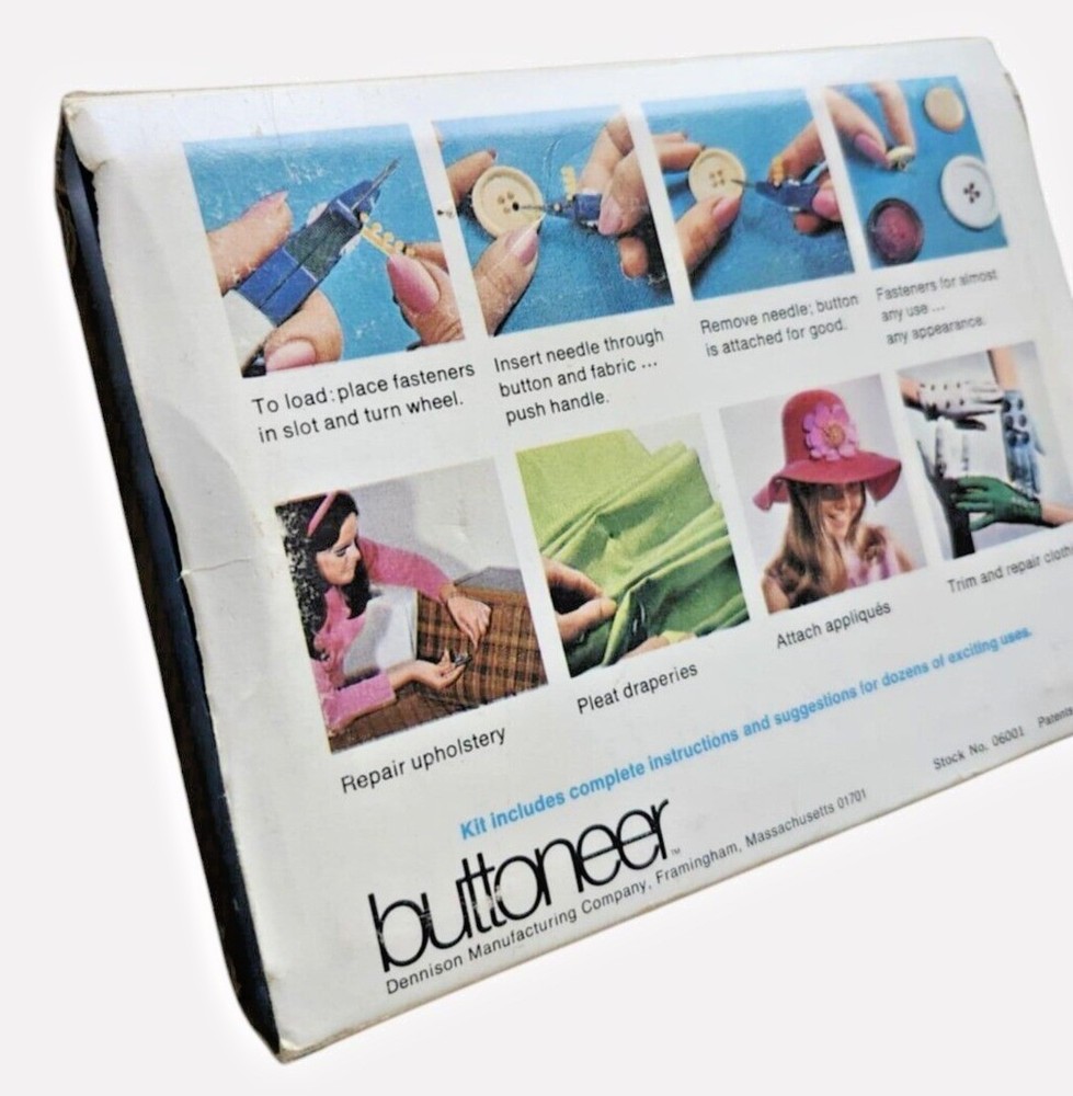 Button Attacher Kit By Dennison - Complete Set With Instructions & Storage Box