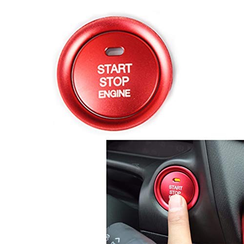 MAXDOOL 2pc Set Red Aluminum Keyless Engine Push Start Button & Surrounding