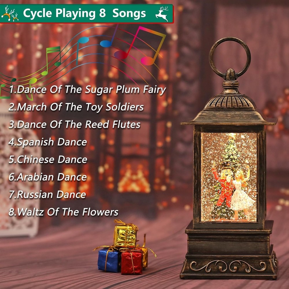 Christmas Snow Globe Decorations, Musical Glitter Nutcracker Lantern with 6H ...