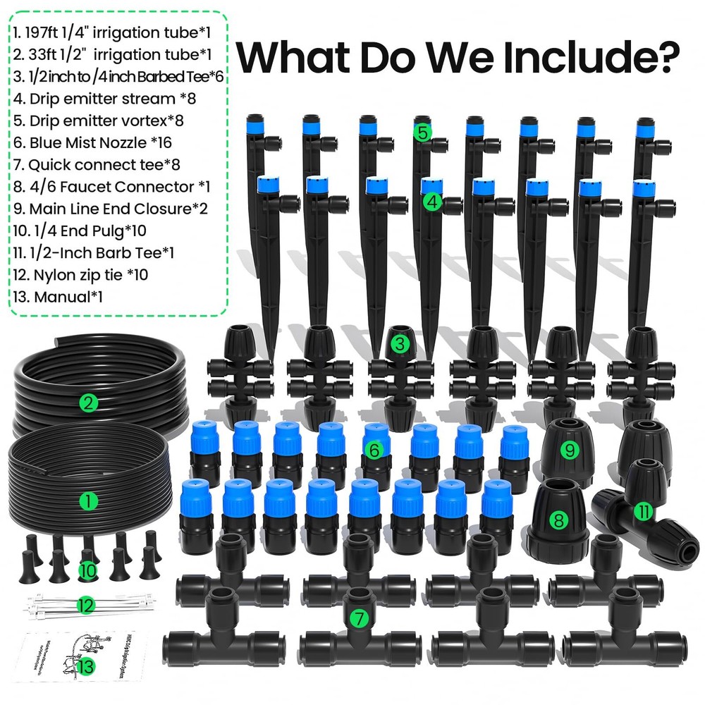 230FT Quick-Connect Drip Irrigation System Kit, Automatic Garden Watering System