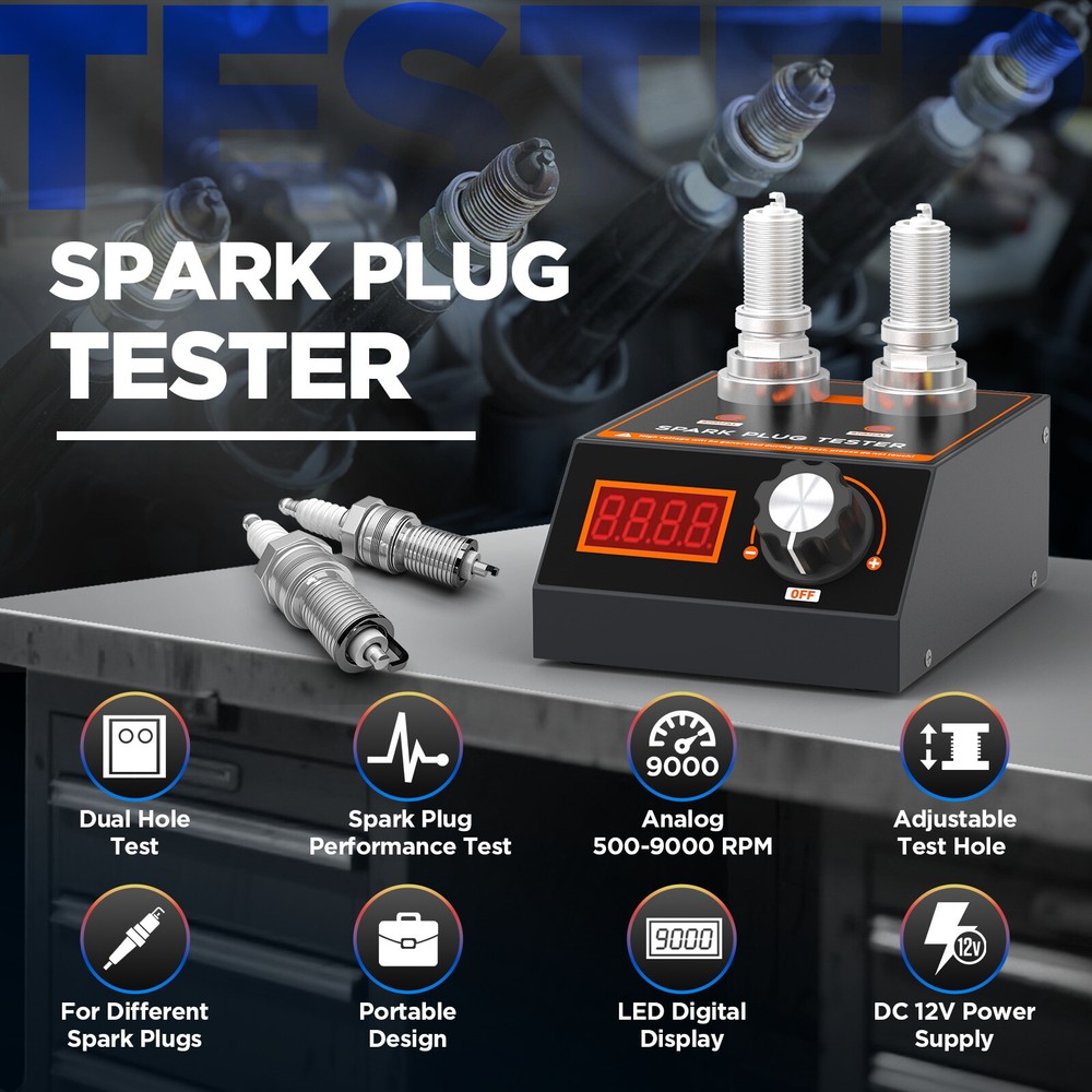 Spark Plug Tester 12V Gasoline Ignition Analyzer Adjustable Double Hole Detector