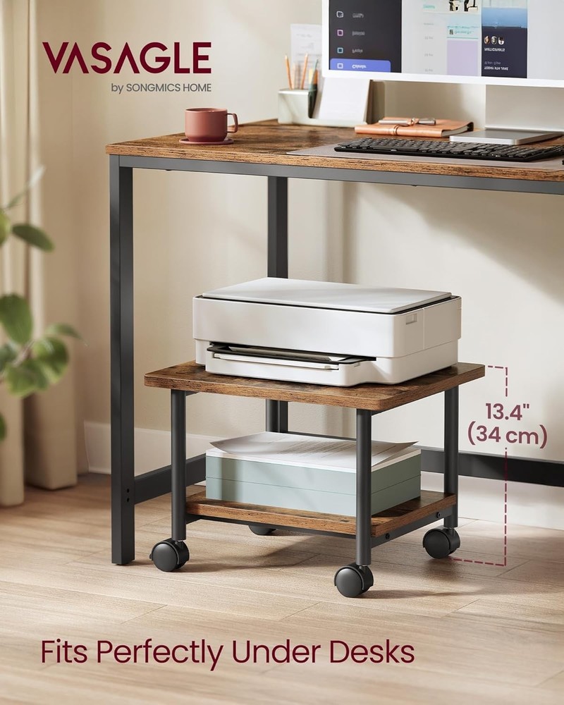 Compact 2-Tier Printer Cart with Lockable Wheels - Durable Home Office Solution