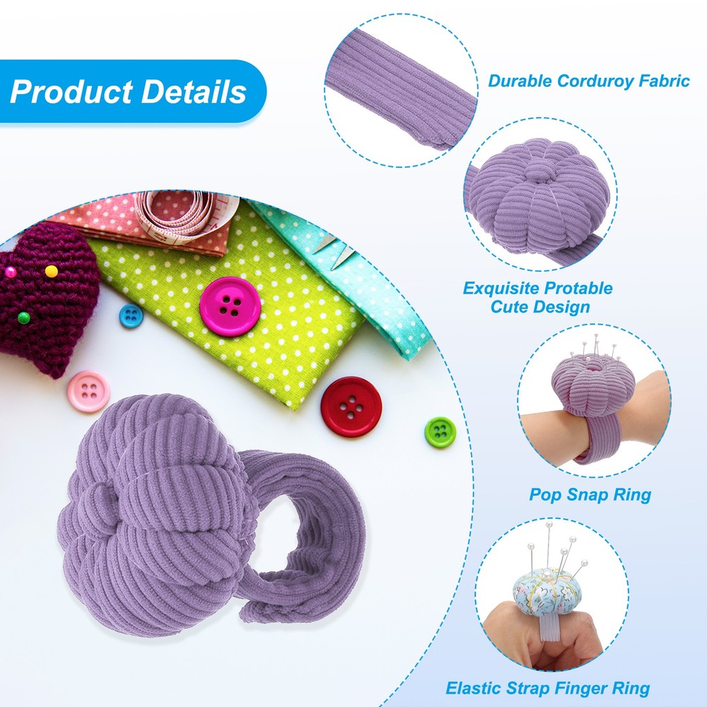 Wrist Pumpkin Pin Cushion with Elastic Strap, Lavender