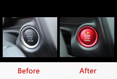 MAXDOOL 2pc Set Red Aluminum Keyless Engine Push Start Button & Surrounding