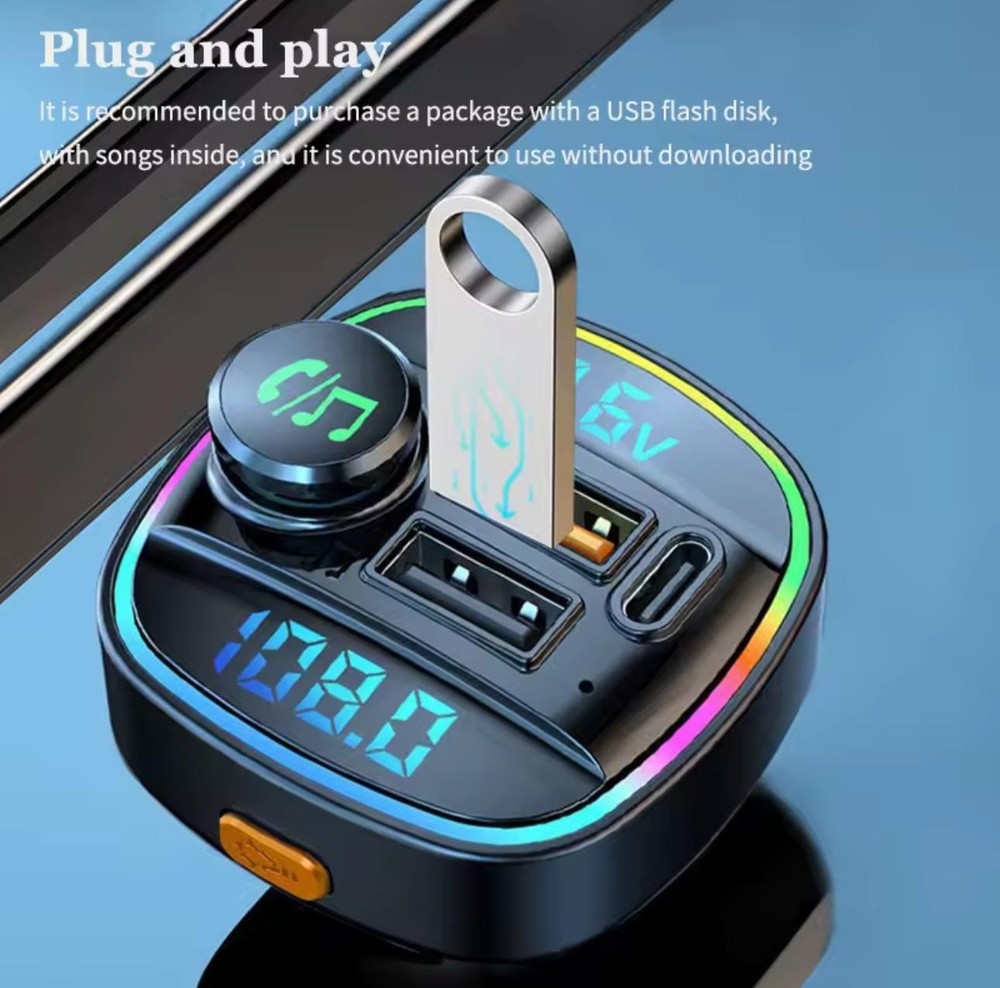 Bluetooth 5.0 Car Wireless FM Transmitter Adapter 2 USB PD Charger AUX